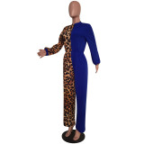 Trendy Leopard Print Patchwork Long Sleeve Jumpsuits MEM-8232