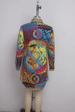 Vintage Printed Long Sleeve Turndown Collar Shirt Dresses SMR-9376