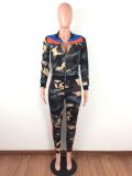 Camouflage Print Patchwork Casual Two Piece Sets LA-3135