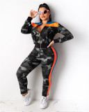 Camouflage Print Patchwork Casual Two Piece Sets LA-3135