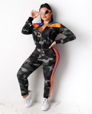 Camouflage Print Patchwork Casual Two Piece Sets LA-3135