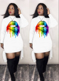 Plus Size Lips Print Long Sleeve Mini Dresses LM-8082