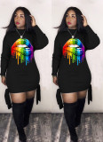 Plus Size Lips Print Long Sleeve Mini Dresses LM-8082