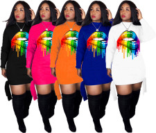 Plus Size Lips Print Long Sleeve Mini Dresses LM-8082