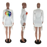 Plus Size Lips Print Long Sleeve Mini Dresses LM-8082