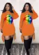 Plus Size Lips Print Long Sleeve Mini Dresses LM-8082