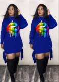 Plus Size Lips Print Long Sleeve Mini Dresses LM-8082
