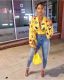Sexy Printed Deep V Lantern Sleeve Blouses Crop Tops YH-5103