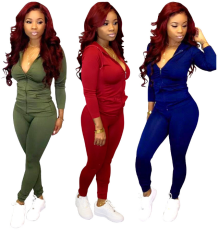 Casual Hooded Zipper Long Sleeve 2 Piece Suits BS-1113