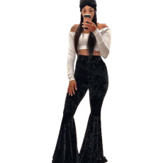Solid High Waist Velvet Long Flared Pants BN-9204