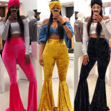 Solid High Waist Velvet Long Flared Pants BN-9204