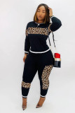 Leoaprd Print Long Sleeve Casual Two Piece Outfits CM-611