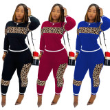 Leoaprd Print Long Sleeve Casual Two Piece Outfits CM-611
