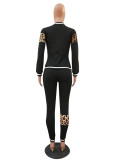 Leoaprd Print Long Sleeve Casual Two Piece Outfits CM-611