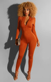Solid Color Long Sleeve Zipper Bodycon Jumpsuits BS-1130