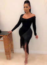 Sexy Tassel Long Sleeves Bodycon Midi Dresses HM-6158