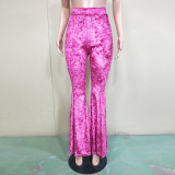 Solid High Waist Velvet Long Flared Pants BN-9204