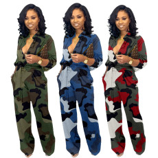 Plus Size Camouflage Print Wide Leg Jumpsuit LDS-3181