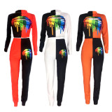 Lips Printed Patchwork Two Piece Pants Sets MDF-5093