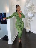 Sexy Printed Long Sleeve Front Zipper Skinny Jumpsuits CH-8073