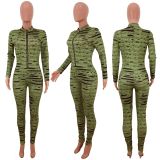 Sexy Printed Long Sleeve Front Zipper Skinny Jumpsuits CH-8073