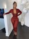 Sexy Printed Long Sleeve Front Zipper Skinny Jumpsuits CH-8073