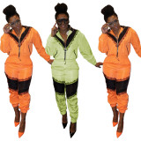 Casual Tracksuit Lace Patchwork Zipper Two Piece Suits BN-9207