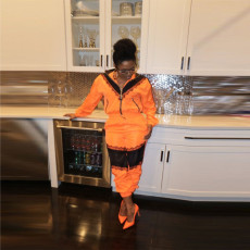 Casual Tracksuit Lace Patchwork Zipper Two Piece Suits BN-9207