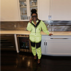 Casual Tracksuit Lace Patchwork Zipper Two Piece Suits BN-9207