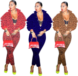 Autumn-winter Women Leopard Printed Two Pieces Sets MEM-8238