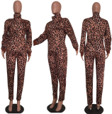 Autumn-winter Women Leopard Printed Two Pieces Sets MEM-8238