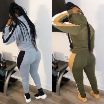 Plus Size Casual Hooded Zipper Two Piece Sets BLX-7340