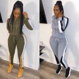 Plus Size Casual Hooded Zipper Two Piece Sets BLX-7340