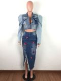 Plus Size Casual Patchwork Puff Sleeve Short Jacket LA-3145