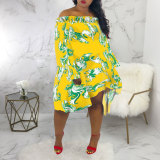 Sexy Slash Neck Long Sleeves Floral Printed Dresses SMR-9424