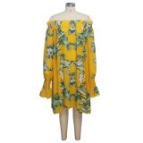 Sexy Slash Neck Long Sleeves Floral Printed Dresses SMR-9424