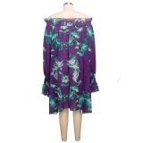 Sexy Slash Neck Long Sleeves Floral Printed Dresses SMR-9424