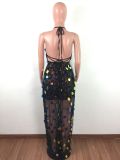 Sexy Sequin Backless Strappy V Neck Maxi Dresses LA-3147
