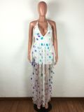 Sexy Sequin Backless Strappy V Neck Maxi Dresses LA-3147