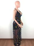 Sexy Sequin Backless Strappy V Neck Maxi Dresses LA-3147