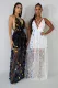 Sexy Sequin Backless Strappy V Neck Maxi Dresses LA-3147