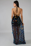 Sexy Sequin Backless Strappy V Neck Maxi Dresses LA-3147