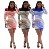 Casual Letter Print Long Sleeve Mini Dresses BS-1140