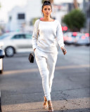 Solid Knitted Long Sleeve Casual Two Piece Pants Suit TR-868