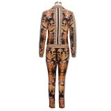 Vintage Print Casual Zipper Two Piece Outfits SMR-9460