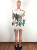 Colorful Sequin V Neck Long Sleeve Mini Dresses LA-3143