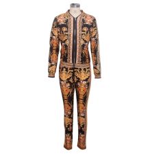 Vintage Print Casual Zipper Two Piece Outfits SMR-9460