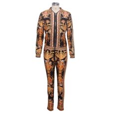 Vintage Print Casual Zipper Two Piece Outfits SMR-9460