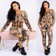 Vintage Print Casual Zipper Two Piece Outfits SMR-9460