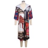 Trendy Pritned Hooded Long Cardigan Coats SMR-9467